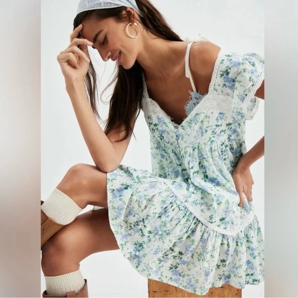 NWOT Free People Alessia Printed Mini Floral Dress Size Medium - Picture 5 of 13